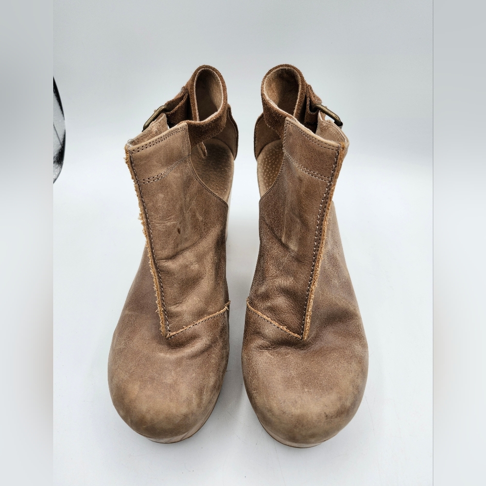 Free People Brown Leather Wood Platform Clog Sz 37 - Picture 2 of 10